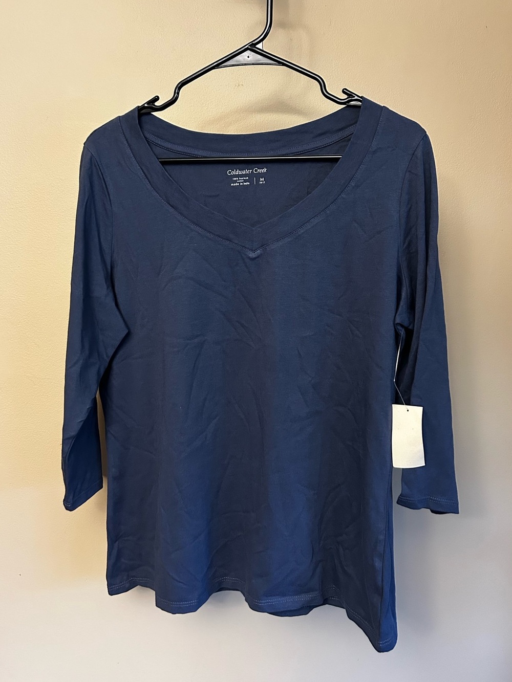Coldwater Creek Women's Navy V-Neck 3/4 Sleeve Top Size Medium